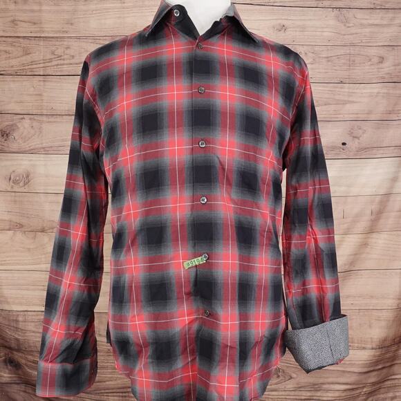 Bugatchi Shirt Mens Large Plaid Button Up Long Sleeve Shaped Fit Dress Casual - Picture 3 of 11